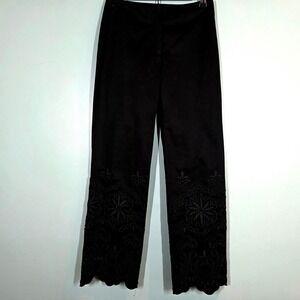 5th & Mercer Black Embroidered Scalloped Hem Straight Leg Pants Size 2